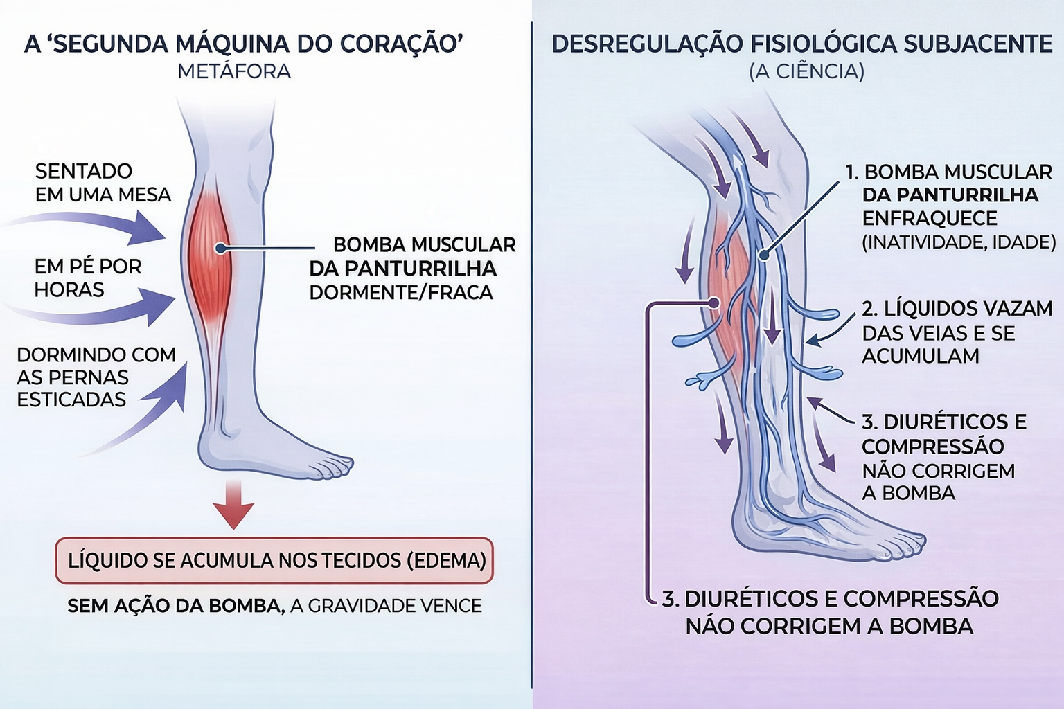 Diagrama explicando o segundo coração – bomba muscular da panturrilha